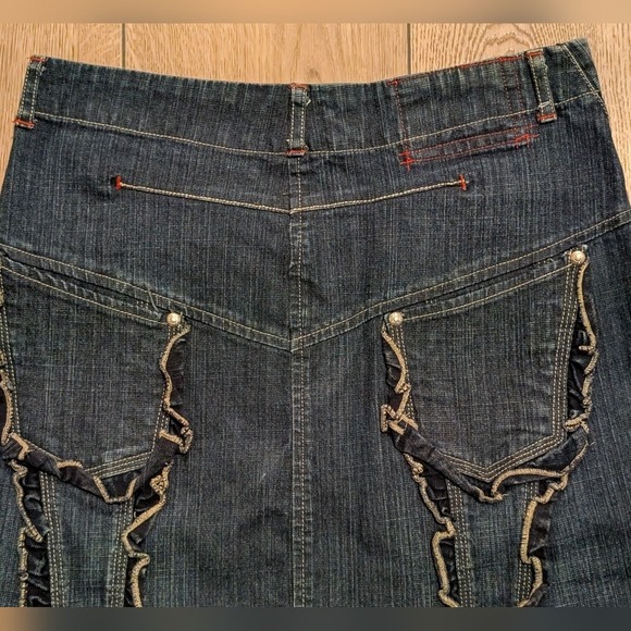 Marithe Francois Girbaud Skirt Womens 26 Dark Denim Maxi Ruffle Vintage Y2K 2000 - Picture 6 of 6